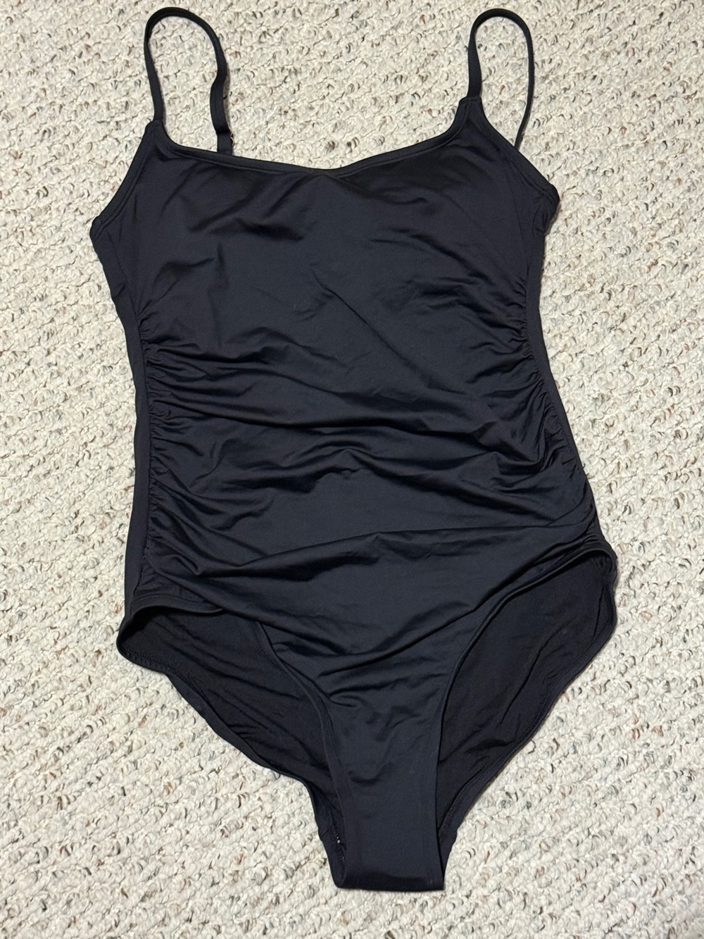 Shade & Shore One-Piece Swimsuit - Black Side-Ruched Tank - Size Large (12-14)